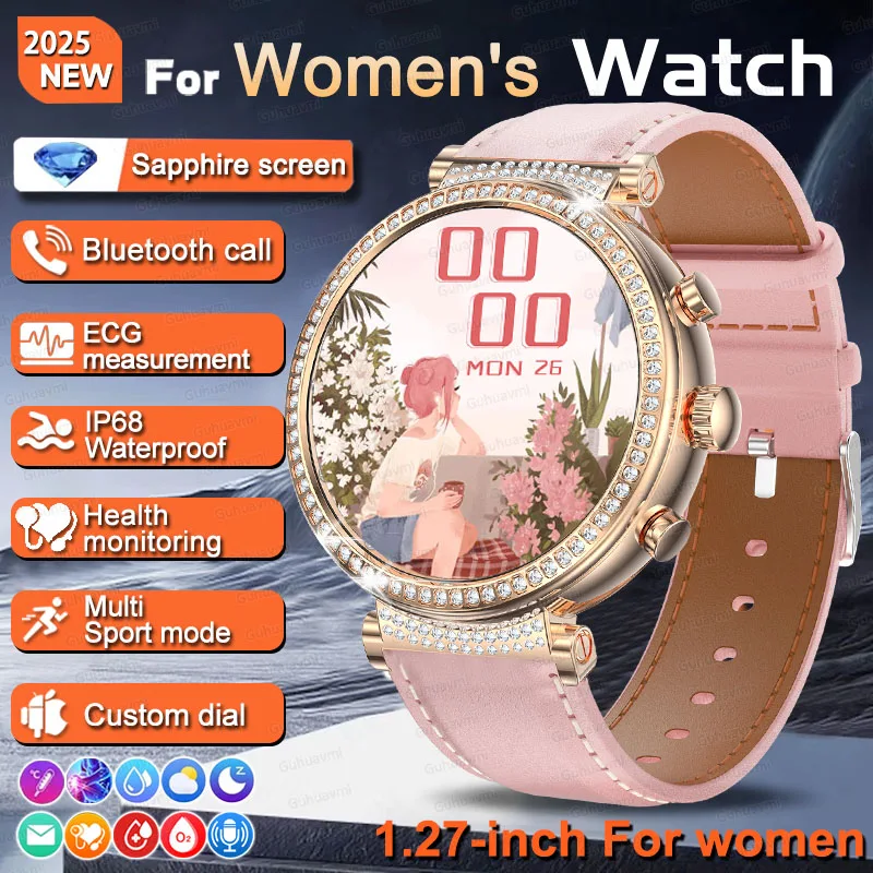 Женские умные часы с бриллиантами полный сенсорный экран здоровье ЭКГ уровень