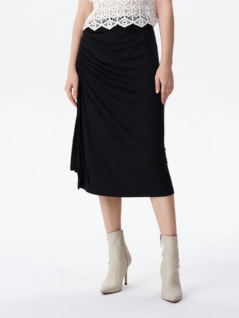 

Юбка женская трапециевидная средней длины, модная облегающая универсальная длинная юбка на завязках с завышенной талией и разрезом на подоле, черный и серый цвета, лето 2023