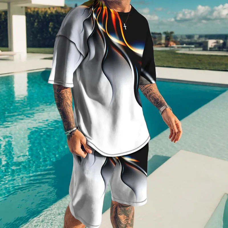 

Summer Men's Sportswear Sets Color Shorts Set Fashion T-Shirt and Shorts Sports Suits Tracksuit Men's Clothing Oversize 3d Tees