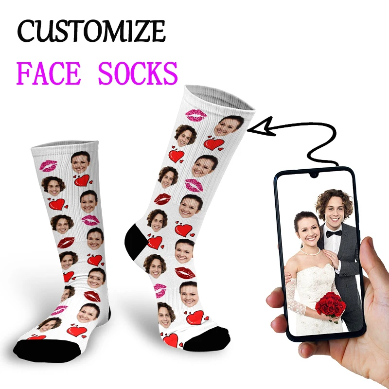 Customized Love Lips Men Women Socks 3D Printing Fashion Face Customized Cotton Socks Suitable For Birthday Anniversary DIY gift