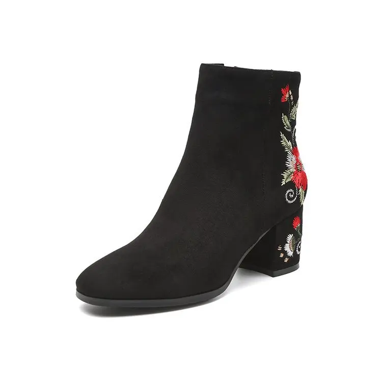 

Ankle Boots For Women Winter Warm Plush Fashion Embroider Short Boot Ladies High Heels Round Toe Casual Shoes Zip Mujer Nice
