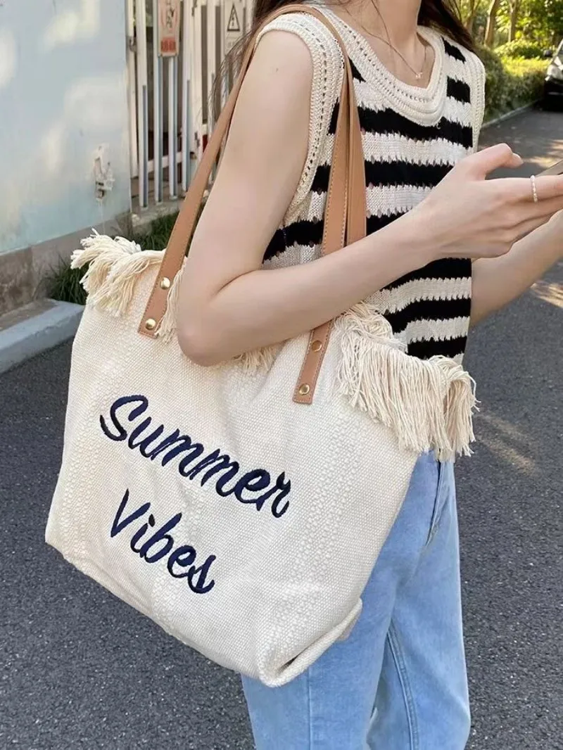 

2023 Women Casual Tote Large Capacity Reusable Canvas Tote Bag Designer Shopping Bag High Quality Casual Handbag Shoulder Bag