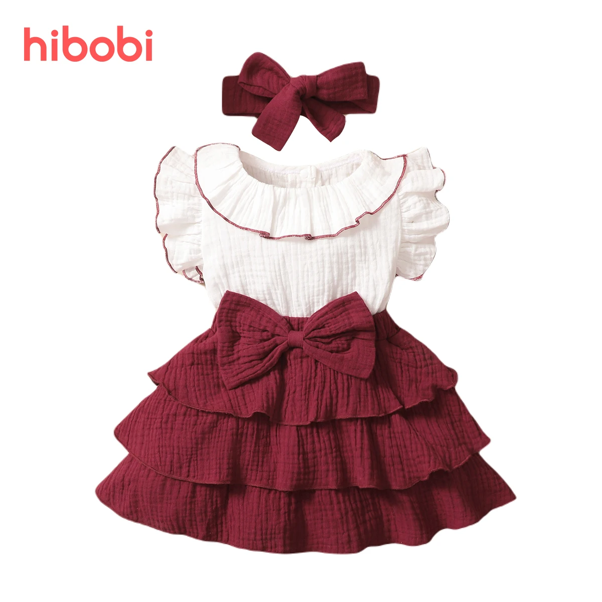 

Платье для маленьких девочек hibobi, комплект одежды для маленьких девочек из 2 предметов, детские платья с бантом и оборками, милое хлопковое п...