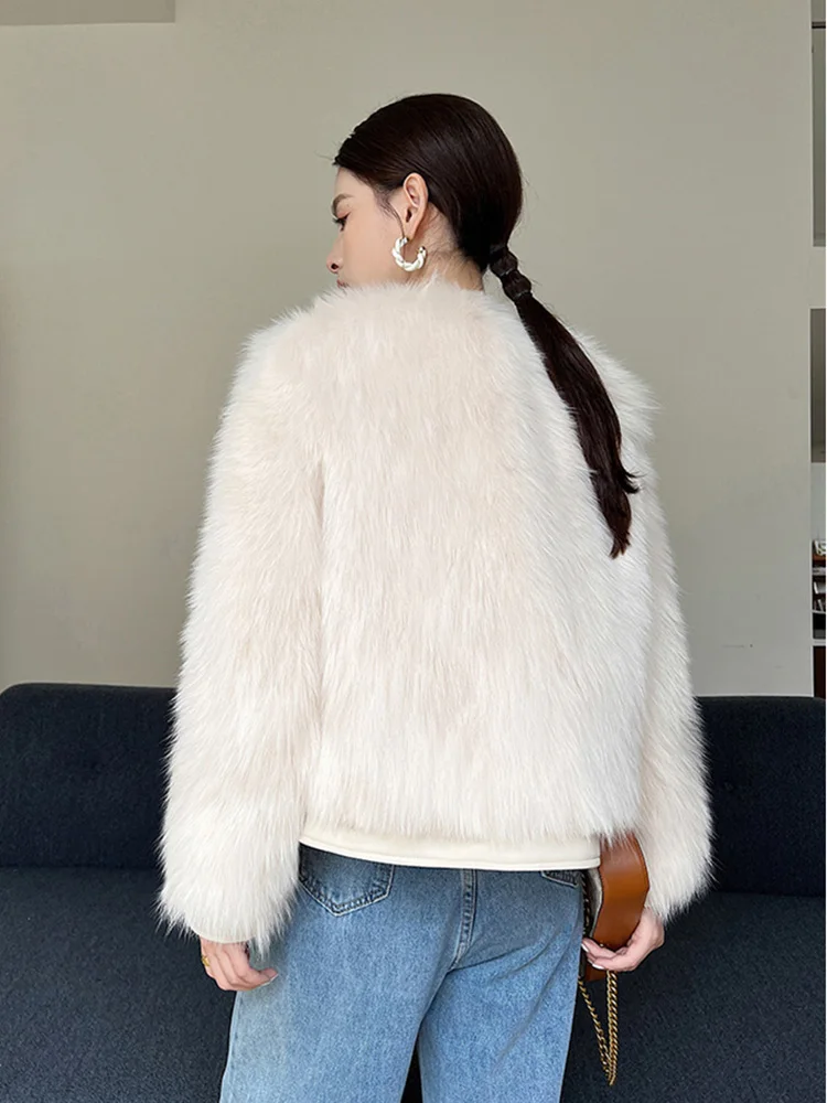 New Women Real Fur Coat Autumn Winter Elegant Fashion Young Style Fox Fur Splicing Sheepskin Goose Down Lining Loose Fur Jacket