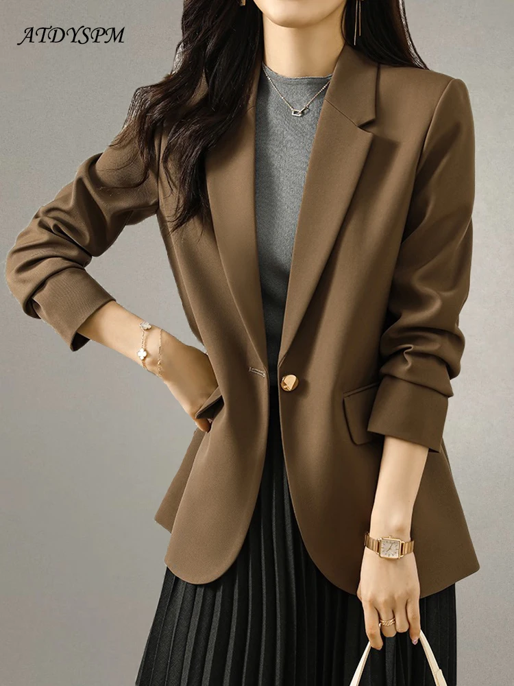 

Women Chic Vintage Office Lady Blazer Elegant Long Sleeve Coat Fashion Notched Collar Female Outerwear Stylish Tops Clothing