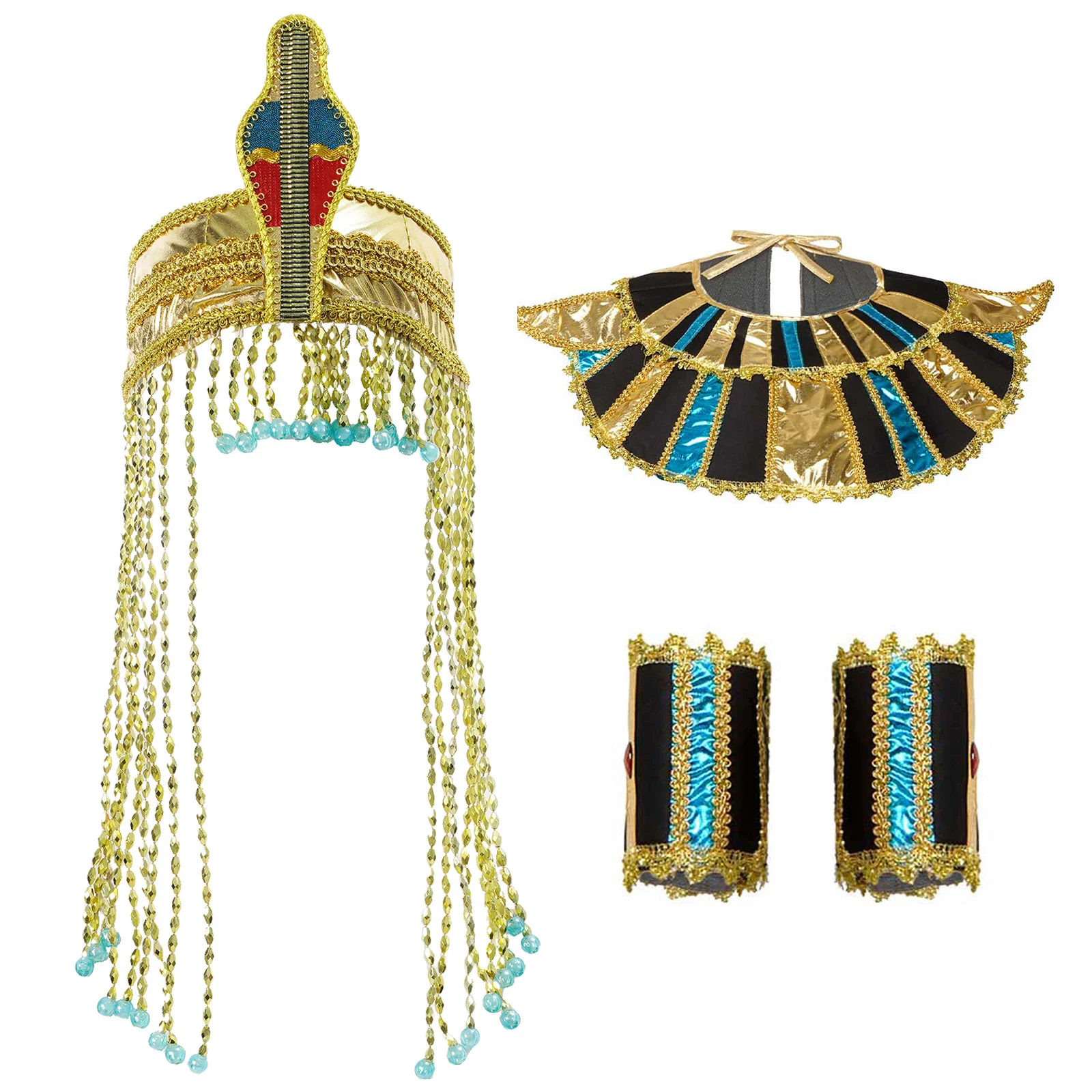 Egyptian Costume Accessories Adult Egyptian Belt/Collar /King Cane/Pharaoh Hat Set Women Men Cosplay Egypt Priest Clothing