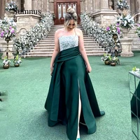 sumnus green prom dress shiny strapless side slit evening dresses satin long mother prom party gowns formal women party gown