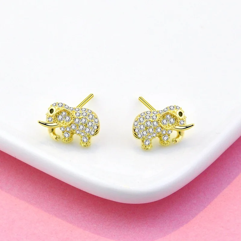 

Women's 925 Sterling Silver Gold Plated Elephant Earrings Temperament Entry Lux Special-Interest Design Silver Earrings 2022 New