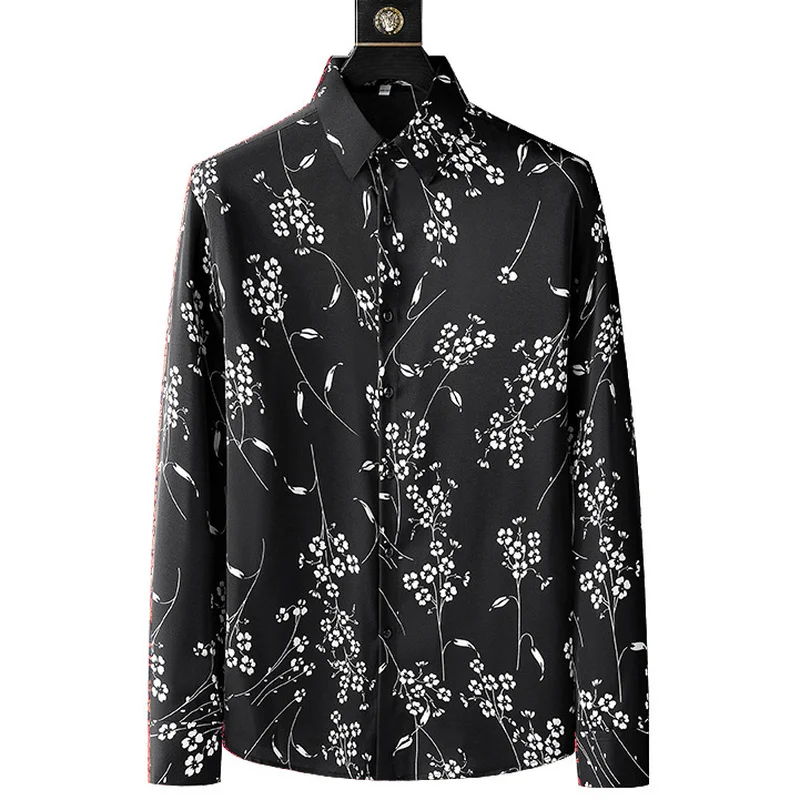 

Vintage Flower Shirts Men 2022 Long Sleeve Loose Casual Shirt Streetwear Social Party Lapel Tops Men Clothing Camisa Masculina