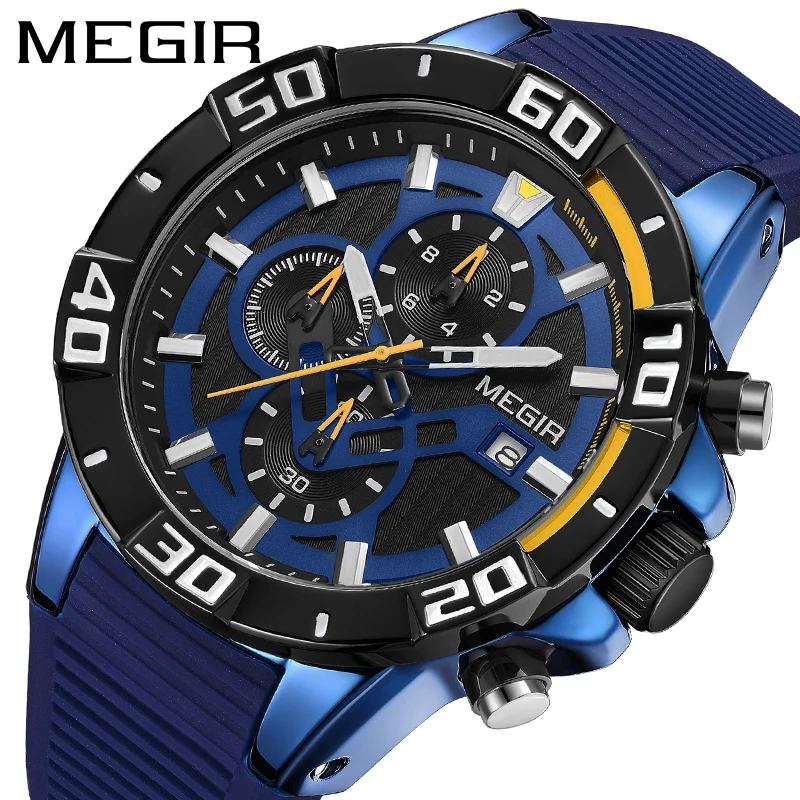 

MEGIR Military Watch Men Top Brand Silicone Bracelet Sport Luminous Calendar Waterproof Second Relogio Masculino +Box2121