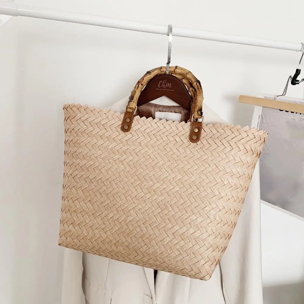 

Сумка-тоут из ротанга многоразовая, изысканная плетеная вместительная Соломенная Сумочка ручной работы, аксессуар для отпуска, летняя сумка