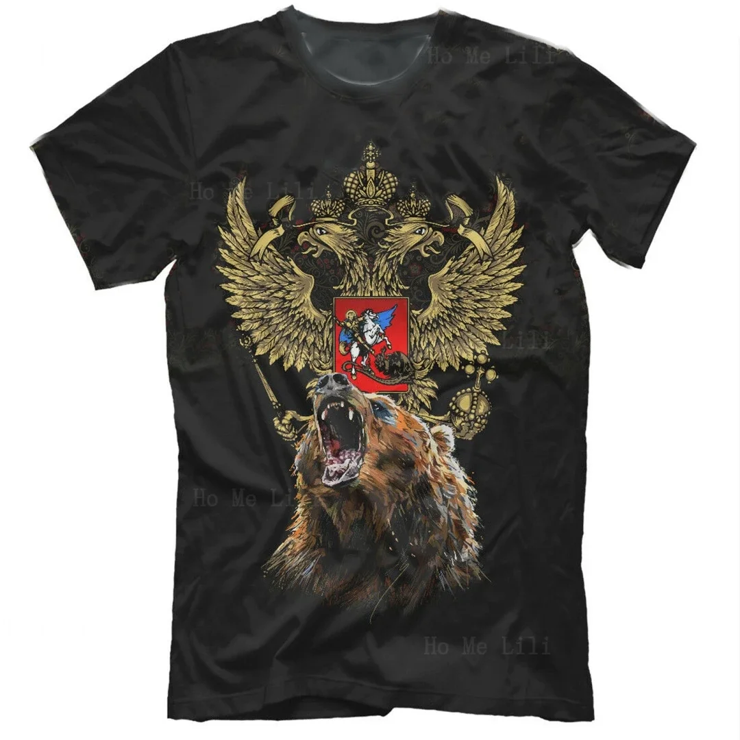 Русский медведь русский символ двуглавый орл герб футболка летняя хлопковая с