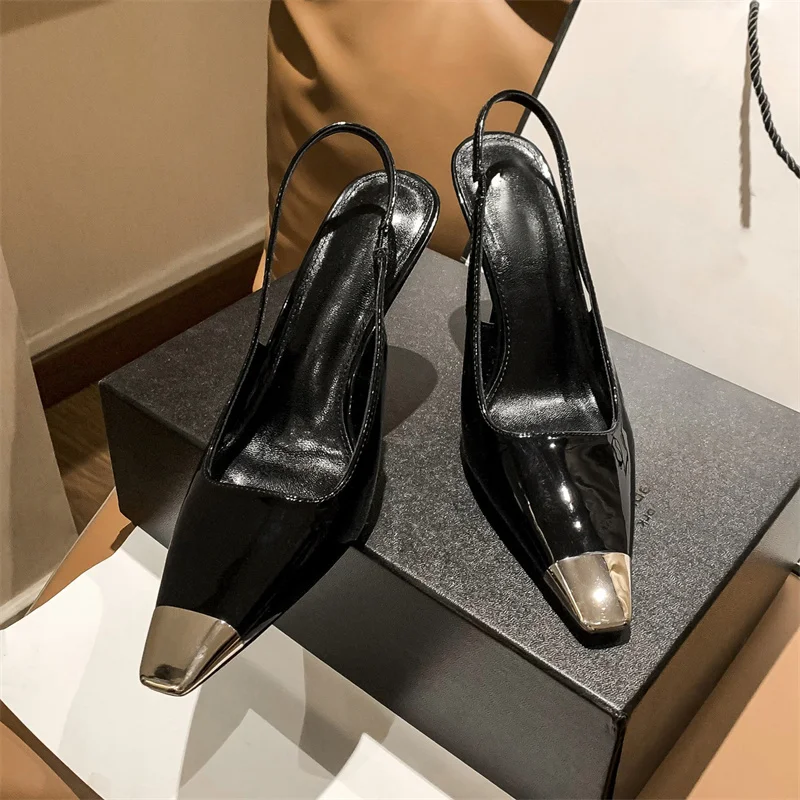 Metal Square Toe Sandalias Mujer Verano Stiletto Heels Women's Sandals Straps Buckle Zapatos De Mujer Tacon Medio Elegantes