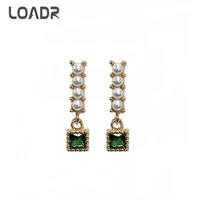 loadr new vintage french emerald pearl pendant earrings simple short women studs earring jewelry wedding party drop ear rings