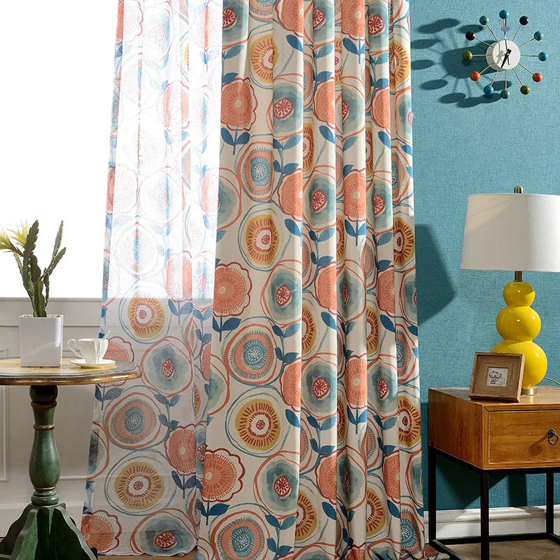 

[Symphony] Curtains for Living Room Bedroom Curtains Modern Minimalist Pastoral Curtains Cotton Printing Curtain Window Screen
