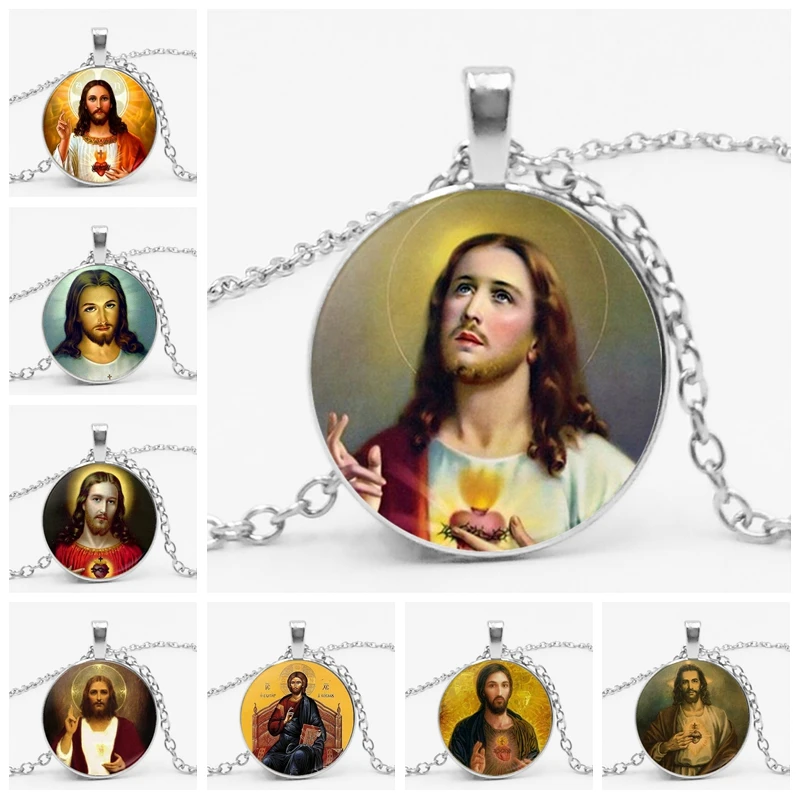 

Hot! Sacred Heart of Jesus for Girls Wholesale Luxury Brand Jewelry Glass Cabochon Choker Angel Wings Pendant Necklace Jewelry