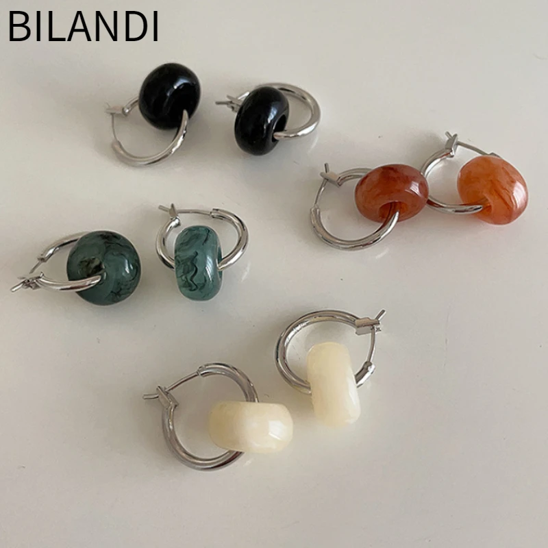 

Bilandi Trendy Jewelry Round Resin Earrings Popular Style Vintage Temperament Metallic Circle Hoop Earrings For Women Girl Gift