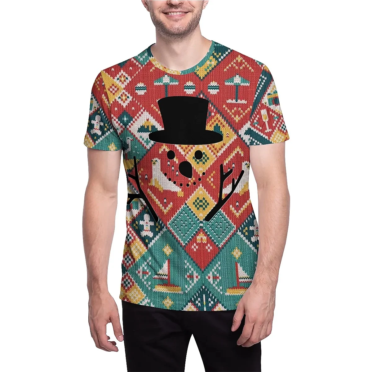 Мужская повседневная Рождественская футболка liasso праздничный Санта снеговик