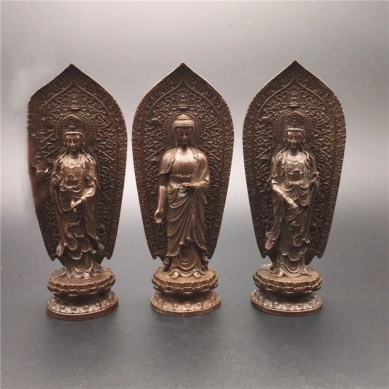 

Vintage Copper Guanyin Bodhisattva Sakyamuni Buddha Statue Sculpture Three Holy Buddha Decoration Statue Living Room Home Decora