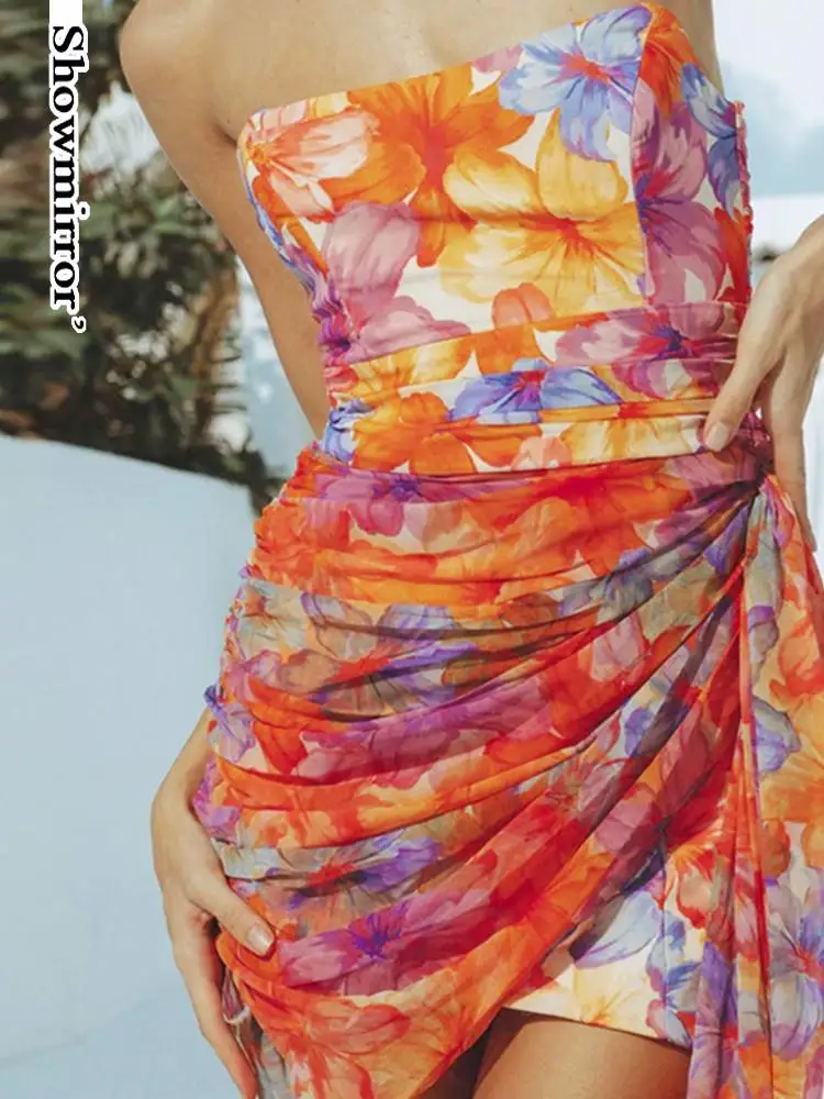 

Showmirror Off Shouder Floral Mini Wrap Dress For Women Vacation Tube Top Dresses Female Club Party Vestido Female Club Party V