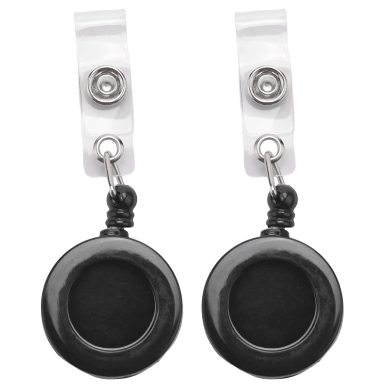 

2 Pcs Badge Holder Retractable Reel YOYO Clip Snap Button ID Card Key Black
