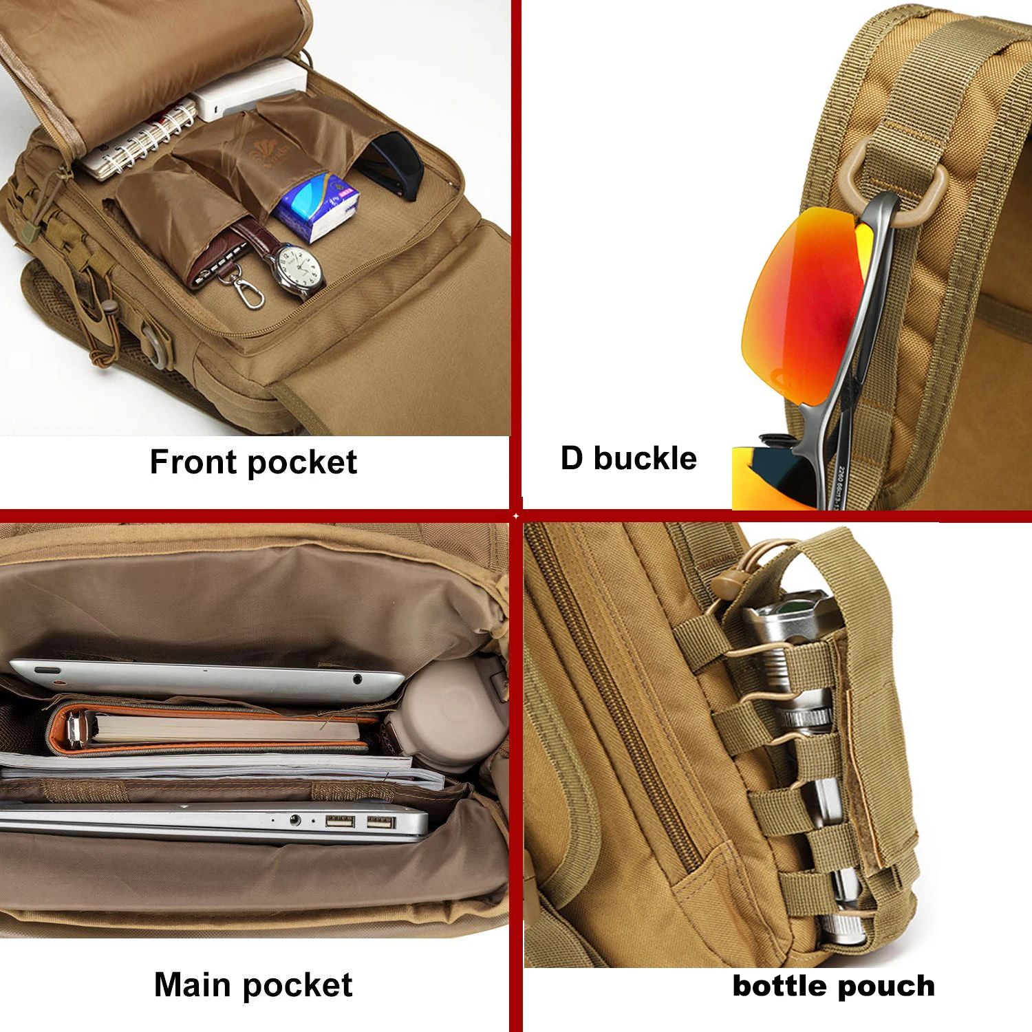 Tactical Military Outdoor 14'' Laptop Backpack Men's Molle Hunting Waterproof Hiking Camping Tablet Shoulder Travel Bottle Bag |