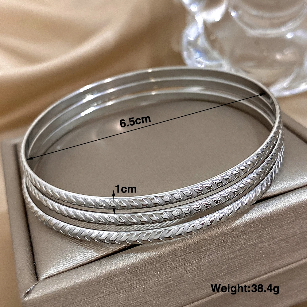 Greatera 3 шт./компл. 65 мм текстурированные браслеты из нержавеющей стали для женщин