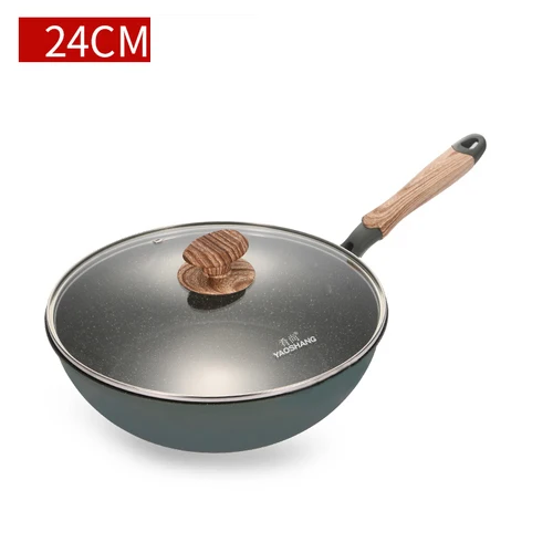 

24-28 CM Medical Stone Wok Non-stick Frying Pan Household Cooking Flat-bottomed Steak Pan Induction Cooker Gas Stove General