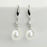 9mm cultured natural freshwater drop pearl earrings with sterling silver danglingpearl jewelry for women