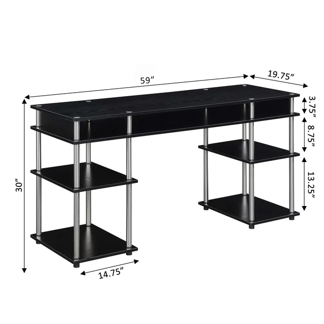 60 Inch Deluxe Student Desk with Shelves, Black/Silver Poles  Computer Table  Study Desk Office Desks 4