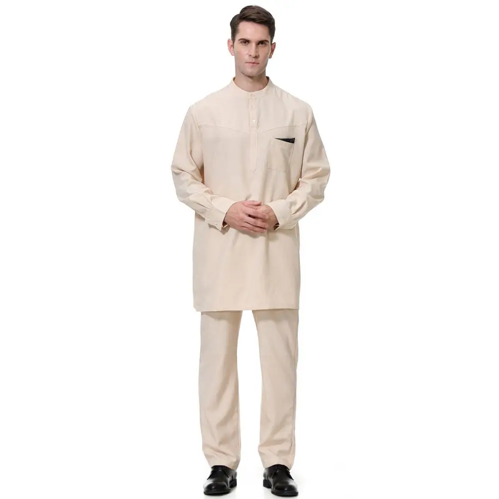 Men Robes Jubba Thobe Muslim Dress Islamic Traditional Cloth Male Abaya Top Pants Set Fashion Leisure Saudi Arab Prayer Costume