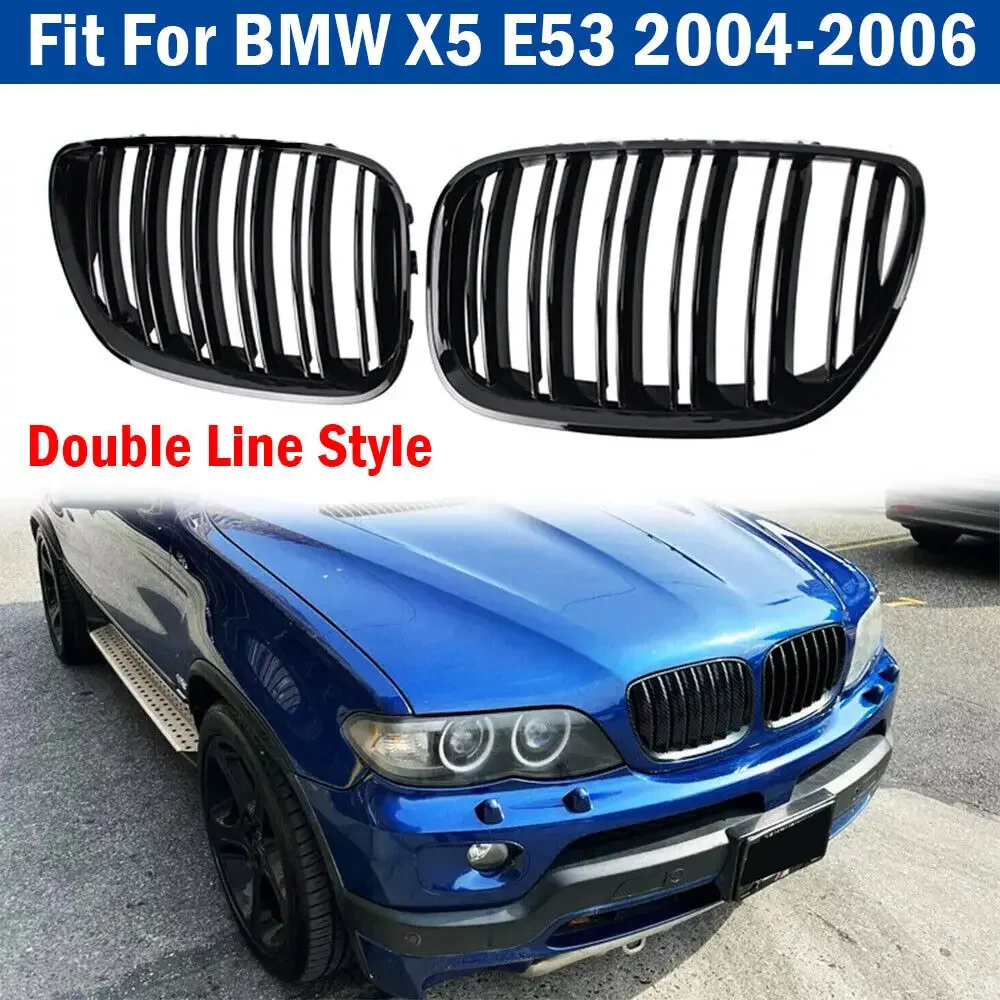 Для BMW X5 E53 2004 2005 2006, решетка автомобиля с двойной линией, передняя решетка из АБС-пластика, передняя решетка капота, черная 51137113733 51137113734   Аксессуары