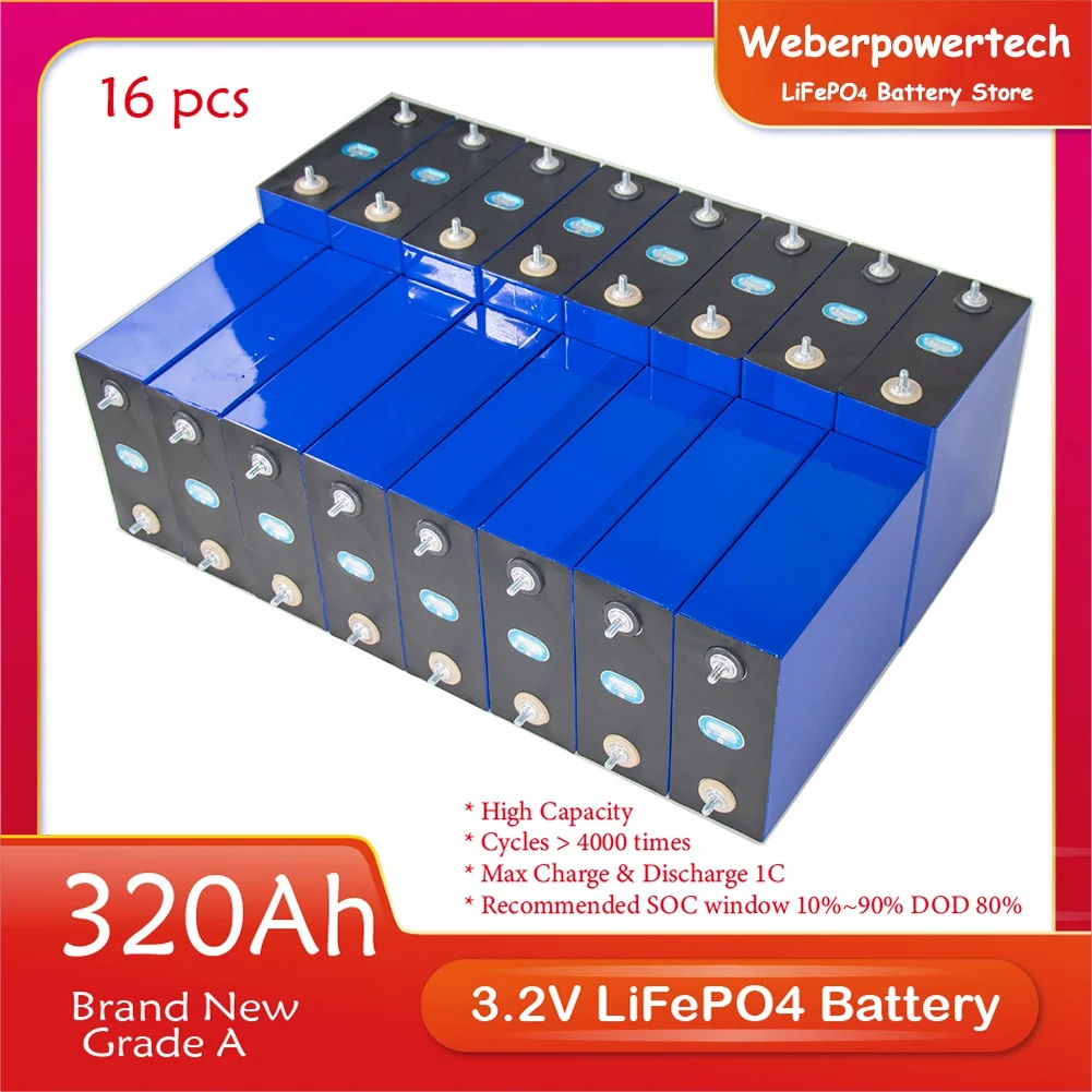 

4/8/16/32PCS 3.2V 320Ah LiFePO4 Rechargeable Battery Grade A Lithium Iron Phosphate Batterie 304Ah 48V Cell Solar EU US Tax Free