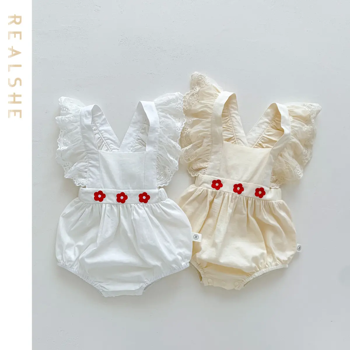 

Princess 2023 Infant Baby Girls Lace Floral Embroidery Romper Sweet Baby Fly Sleeve Jumpsuit Summer Romper for Girls