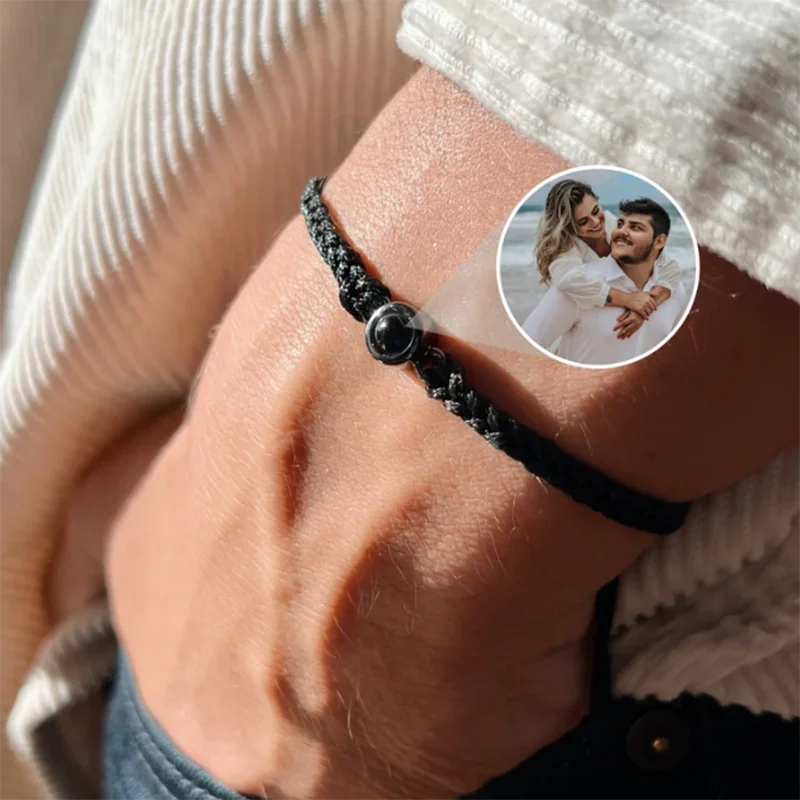 Personalized Photo Couple Wax Rope Bracelet Custom Memorial PIC Jewelry Valentine's Day Gift Memorial PHOTO PROJECTION BRACELET