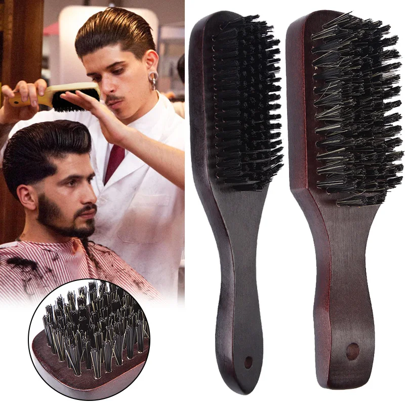

Man Mustache Brush Barber Tool Boar Bristle Beard Styling Comb Hairdressing Massage Brush Facial Hair Cleaning Salon Supply New