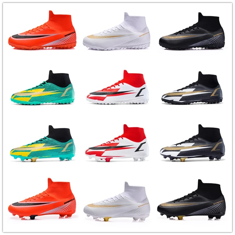 Football Boots Adult Kids TF/FG Soccer Cleats Grass Training Sport Footwear Unisex High Ankle Non-slip 2022 Outdoor Sneakers Men |