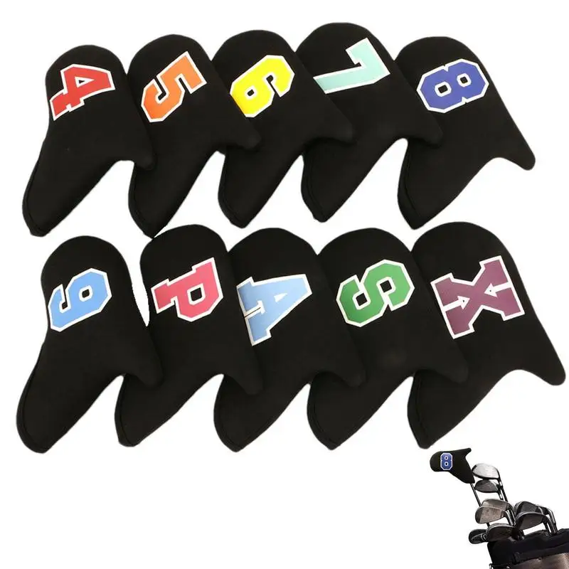 

Golf Iron Covers 10 PCS Durable Golf Iron Head Covers Set Golf Head Covers 4-9PASX Driver Fairway Blade Putter Headcover With