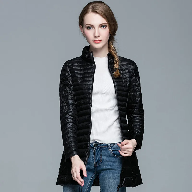 Winter Duck Down Jackets for Women 2022 Fashion Korean Slim Midi Length Down Jackes Coats Light Thin Stand Collar Puffer Jackets