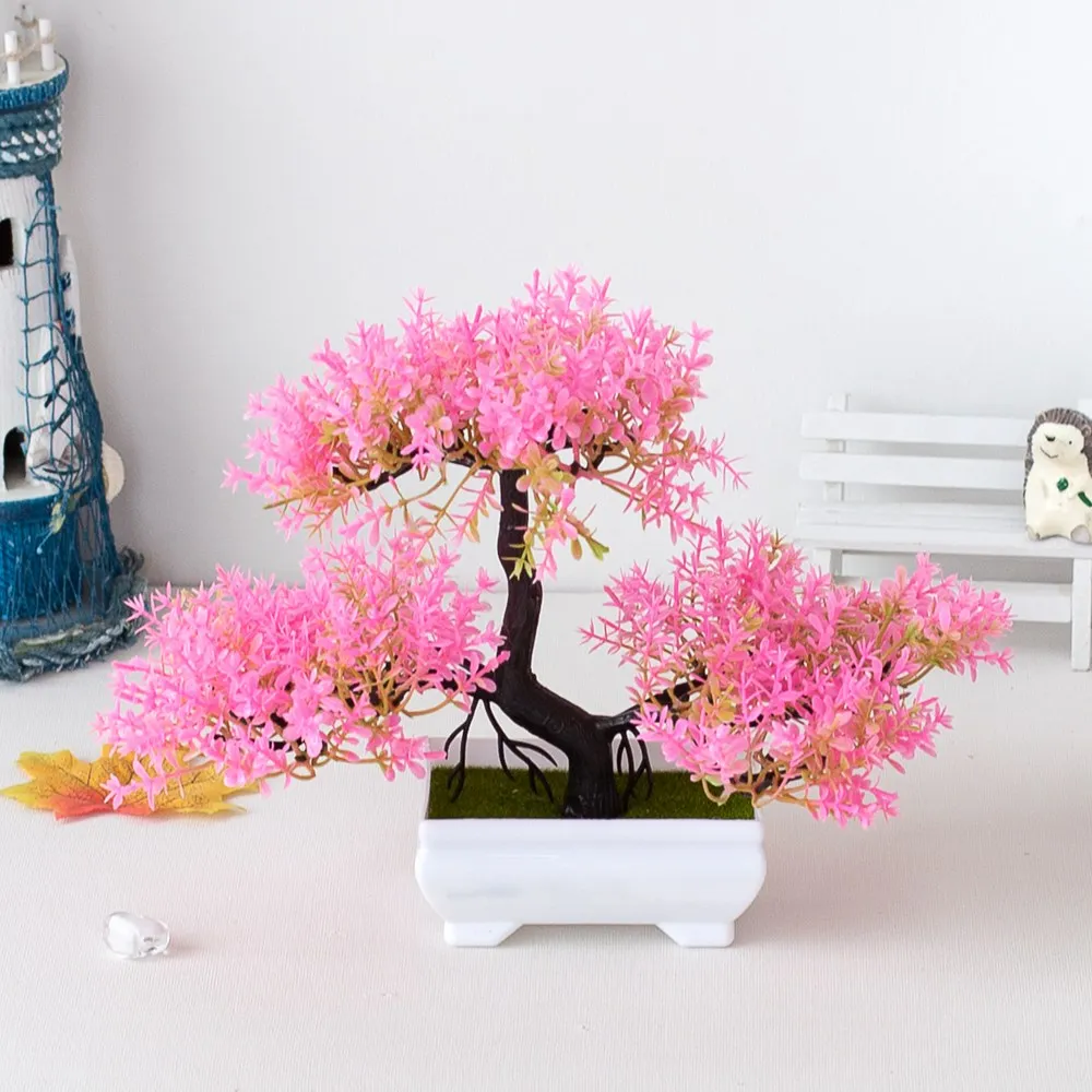 

Artificial Mini Plants Bonsai Fake Plant Flowers Potted Decoration for Home Hotel Bedroom Living Table Ornaments Garden Decor