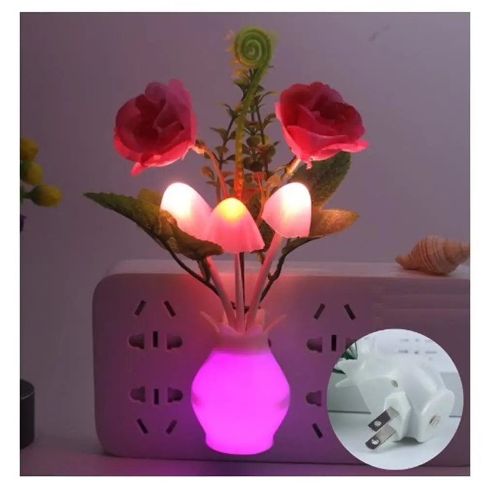 

0.5w Led Night Light With Auto Sensor Energy Saving Rose Flower Mushroom Plug In Lamp For Bedroom Bathroom Living Room Kitchen