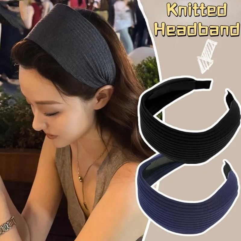 Широкополые вязаные повязки на голову для женщин с высоким черепом серые модные