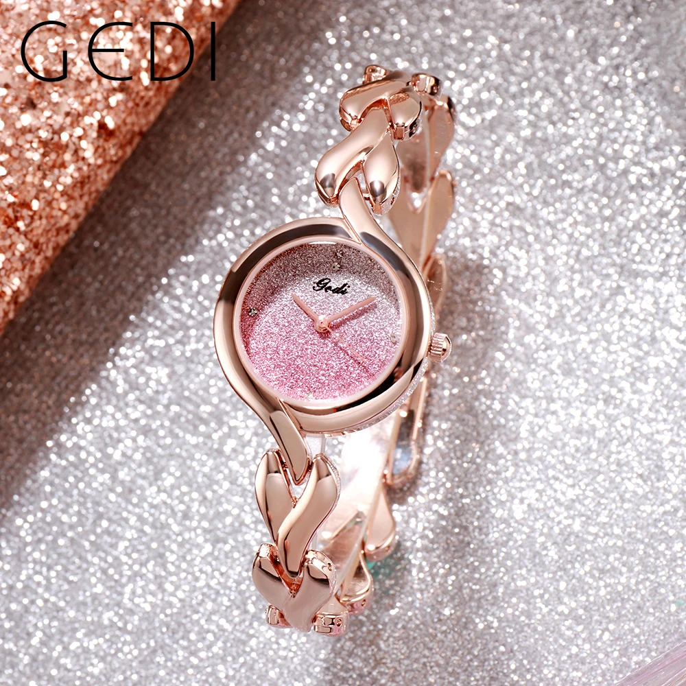 GEDI Fashion Rose Gold Women Watches Luxury Brand Love Heart Shaped Bracelet  Gradient-Color Waterproof Ladies Quartz Clock Gift