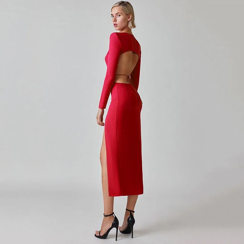 

Casual elegant slim sexy 2023 new dress,Women's Sexy Backless Strap Dress elegant Autumn New Fashion High Split Long Dress roupa