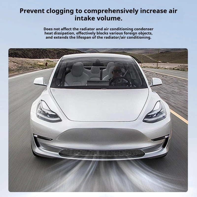 Фото Защитная сетчатая решетка для переднего бампера Tesla Model Y Juniper Model 3 Highland YL, съемная, на клипсах №3