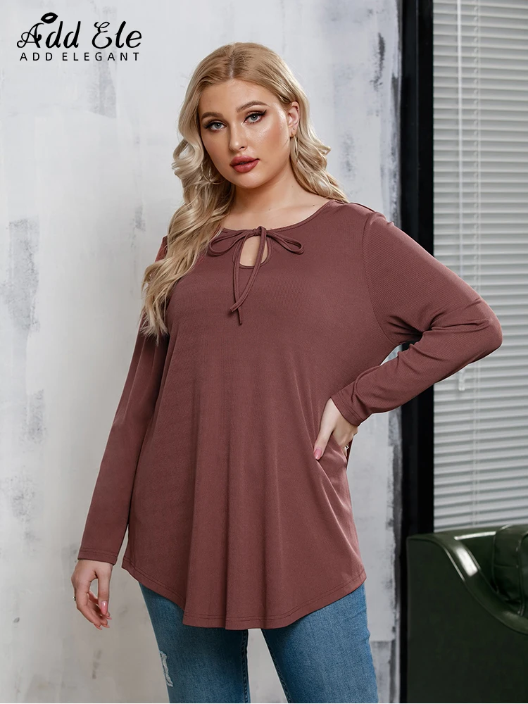 Add Elegant Plus Size Solid Blouses For Women 2022 Autumn Casual O-Neck Elastic Long Sleeve Loose Lace-up Design Tops B761