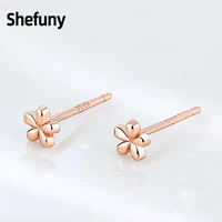 new 925 sterling silver mini flower stud earrings rose gold plated simply plant earrings for women fine jewelry anniversary gift