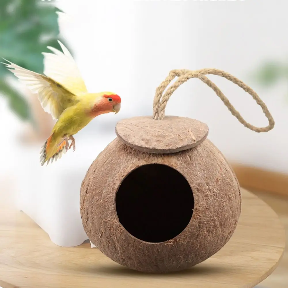 

High quality Bird Nest Cage Feeder Coconut Shell Parrot House Natural Pet