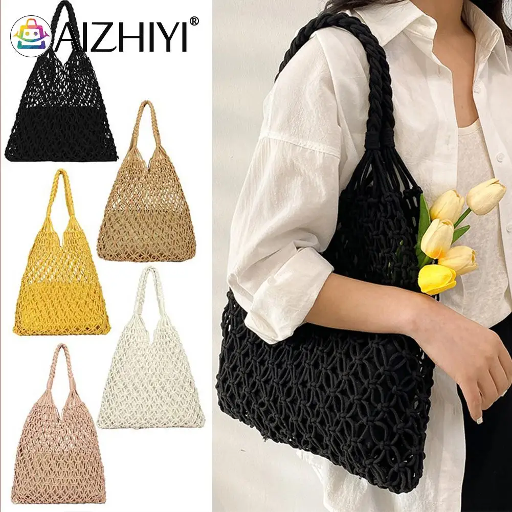

Fashion Summer Hobo Bag Lightweight Mesh Hollow Out Ladies Bag Girl High-quality Large Bag Solid Color for Women Beach Vacation