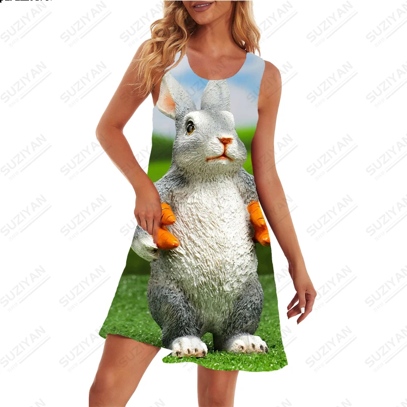 

New Fashion Women's Short Sleeve Round Neck Loose Large Women's A-line Skirt 3D Printed Animal Elegant Temperament Women's Dress